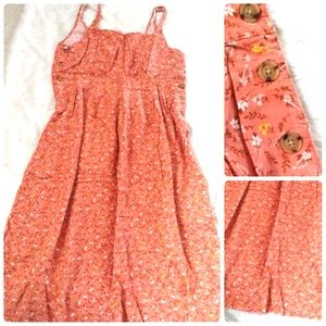 Ana long dress in salmon colored flowers